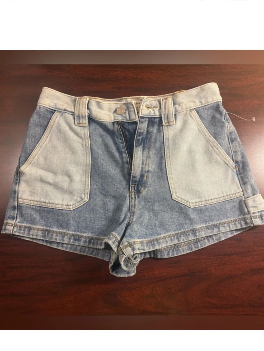 PacSun 23 Two-Tone Blue Cargo Carpenter Festival High Waisted Denim Shorts